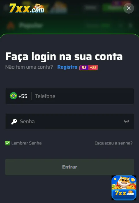 Interface do app 7xx para jogos de cassino móvel